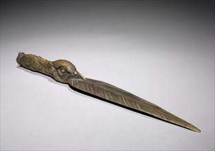Paper Knife, 1800s. Jules Pierre Moigniez (French, 1835-1894). Bronze, golden brown patina;