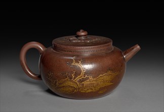Teapot with Gold Leaf Landscape and Imperial Poem, 1762-95. China, Qing Dynasty (1644-1911),