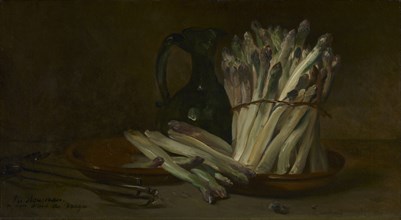 Still Life with Asparagus, c. 1880. Philippe Rousseau (French, 1816-1887). Oil on fabric; unframed: