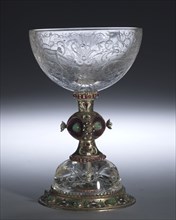 Chalice, c. 1850-1875. Austria (Vienna), 19th century. Rock crystal, gilded and enameled silver,