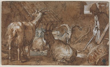 A Barnyard with Goats and a Goatherd, c. 1610-1615. Abraham Bloemaert (Dutch, 1564-1651). Pen and