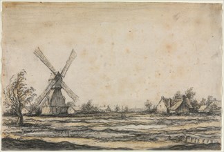 Landscape with a Windmill near a Farmstead, 1642-1644. Aelbert Cuyp (Dutch, 1620-1691). Black chalk