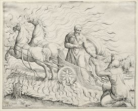 Elijah Ascends to Heaven, 1547. Augustin Hirschvogel (German, 1503-1553). Etching