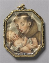 St. Francis with Christ Child (verso), c. 1660. Spain, 17th century. Watercolor on vellum; framed: