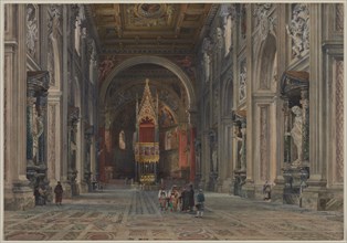 Interior of San Giovanni in Laterano, Rome, c. 1896. Martino del Don (Italian). Watercolor, brush