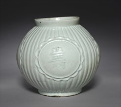 Jar with Four Auspicious Characters in Relief, 1800s. Korea, Joseon dynasty (1392-1910). Glazed