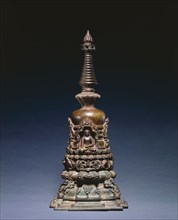 Miniature Votive Stupa, c. 1000s. Eastern India, Pala Period, 11th century. Bronze with inlay of