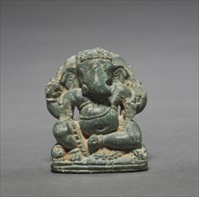 Miniature Seated Ganesa, c. 700s. Northwest India or Kashmir, c. 8th Century. Greenish schist;