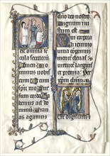 Leaf from a Missal with Two Historiated Initials: Initial P[er omnia saecula saeculorum] (A Priest