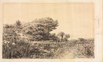 Edge of Marsh at Couronne, 1863. Félix Ziem (French, 1821-1911). Pen and brown ink, black crayon