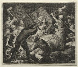 Reynard the Fox:  Peasants Attack the Bear. Allart van Everdingen (Dutch, 1621-1675). Etching