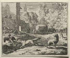Reynard the Fox:  Reynard Chasing Hens. Allart van Everdingen (Dutch, 1621-1675). Etching