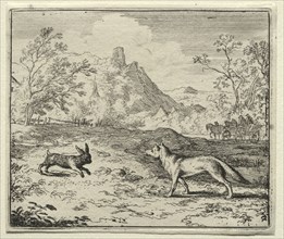 Reynard the Fox:  Reynard and the Rabbit. Allart van Everdingen (Dutch, 1621-1675). Etching