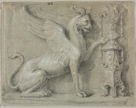 A Griffin Relief, 1700s. Anonymous. Black chalk, black crayon, and pen and black ink? heightened