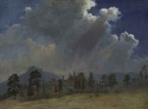 Fir Trees and Storm Clouds, c. 1870. Albert Bierstadt (American, 1830-1902). Oil on paper mounted