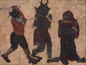 Demon in chains, c. 1453. Style of Muhammad Siya Qalam (Iranian). Opaque watercolor and gold on