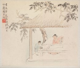 Album of Landscape Paintings Illustrating Old Poems: A Man Sits at a Table before an Open Scroll; a