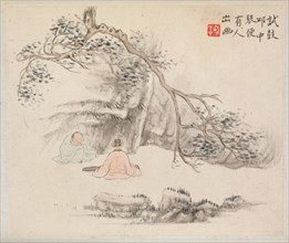 Album of Landscape Paintings Illustrating Old Poems: Two Figures Outside: One Listens while the