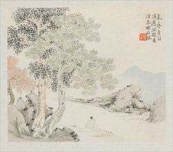 Album of Landscape Paintings Illustrating Old Poems:  Three Big Trees, a Stream with an Old Man