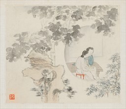 Album of Landscape Paintings Illustrating Old Poems: Two Women Sit at a Table within a Circle