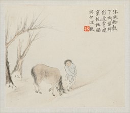 Album of Landscape Paintings Illustrating Old Poems: A Man and a Horse by a Stream, 1700s. Hua Yan