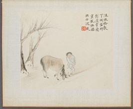 Album of Landscape Paintings Illustrating Old Poems: A Man and a Horse by a Stream, 1700s. Hua Yan
