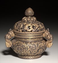 Incense Burner, early 1400s. China, Yongle Period (1403-1424). Iron inlaid with gold and silver;