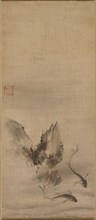 Fish and Rock, 16th century. Rinkyo (Japanese). Pair of hanging scrolls: ink on paper; painting
