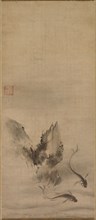 Fish and Rock; Fish and Seaweed, 16th century. Rinkyo (Japanese). Pair of hanging scrolls: ink on