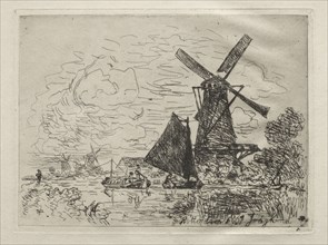 Windmills in Holland. Johan Barthold Jongkind (Dutch, 1819-1891). Etching; sheet: 32.2 x 40.5 cm