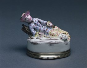 Box with Reclining Huntress, c. 1753. Mennecy Factory (French). Soft-paste porcelain mounted in