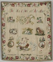 Sampler, 1870. Germany, 19th century. Embroidery; wool on woolen canvas; overall: 83.2 x 71.1 cm