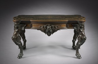 Center Table, c.1860. Gustave Herter Firm (American). Rosewood with marquetry of various woods,