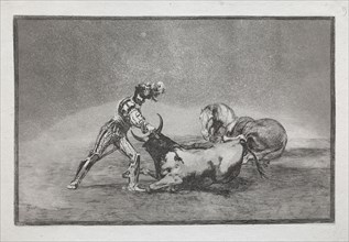 La Tauramaquia:  A Spanish Knight Kills the Bull after Having Lost His Horse, 1815-1816. Francisco