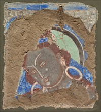 Fragment with a Head of Bodhisattva, 600-650. Central Asia, Kizil, 7th century. Fresco; image: 16.8