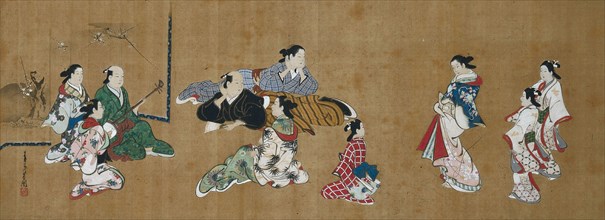 Entertainment Scene, 18th century. Miyagawa Choshun (Japanese, 1683-1753). Hanging scroll, ink and