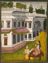 Lady and Her Confidante, c. 1800. India, Kishangarh, early 19th Century. Color on paper; overall:
