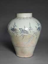 Jar with Bird and Flower Decoration, 1700s. Korea, Joseon dynasty (1392-1910). Stoneware with