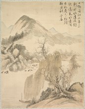 Willow and Waterfall, 1847. Tsubaki Chinzan (Japanese, 1801-1854). Album leaf; ink and color on