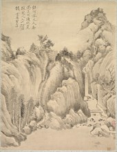 Waterfall and Rocks, 1847. Tsubaki Chinzan (Japanese, 1801-1854). Album leaf; ink and color on