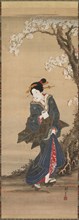 Courtesan, 19th century. Ikeda Eisen (Japanese, 1790-1848). Hanging scroll; ink and color on paper;