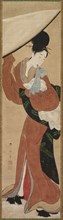 Lady with a Parasol, early 1800s. Koikawa Harumasa (Japanese). Hanging scroll; ink, color, gold,