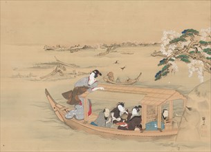 Boat to the Yoshiwara, 1800s. Teisai Hokuba (Japanese, 1771-1844). Hanging scroll, ink and color on