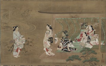 Lover's Visit, 1680-1730. Tamura Suio (Japanese). Hanging scroll, ink and color on silk; image: 50