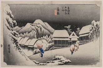 Evening Snow at Kambara (number sixteen of the series Fifty-three Stations of the Tokaido), 1833.