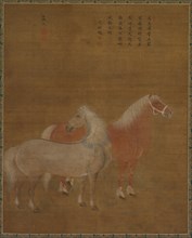 Two Horses, 1644-1911. Attributed to Yu Yuan (Chinese, active 1700s). Hanging scroll, ink and color