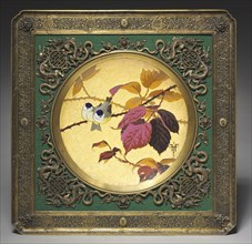 Plaque: Two Birds on a Thorny Bough, 1879. Fernand Thesmar (French, 1843-1912). Cloisonné and