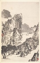 Landscape after Mi Fu, 1788. Min Zhen (Chinese, 1730-after 1788). Album leaf, ink on paper; sheet: