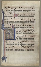Leaf from a Choral Book: Annunciation to Zaccharias, c. 1265. France, Cambrai, 13th century. Ink,