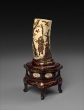 Ivory Tusk Vase, c1800s. Japan, 19th century. Carved ivory, pigment; overall: 27 cm (10 5/8 in.);
